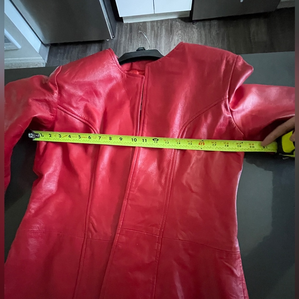 Women's Red Leather Jacket - Picture 6 of 7